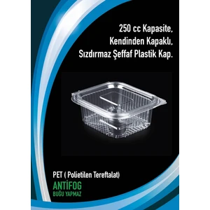 250 cc - 250 gr Sızdırmaz Kap Kendinden Kapaklı 100 Adet PET ( Polietilen Tereftalat)