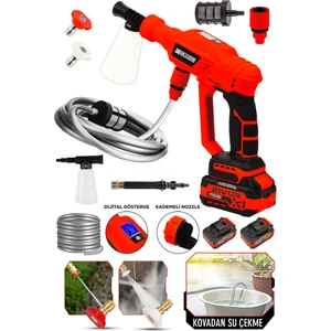 Powerforge Yüksek Basınçlı Kömürsüz Motor Akülü Oto Araba Yıkama Makinesi Şarjlı-Kırmızı