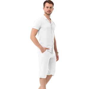 Erkek Mekanik Keten Gömlekli Diz Altı Kapri Takım