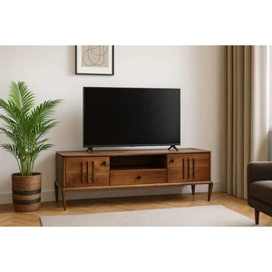 Milas Tv Ünitesi  Çekmeceli ve 2 Kapaklı Ceviz Kaplama Lake Boyalı