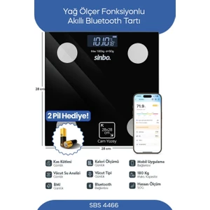 SBS-4466 Bluetooth Dijital Yağ Su Kas Vücut Kitle Endeksi Kilo Ölçer Tartı Baskül