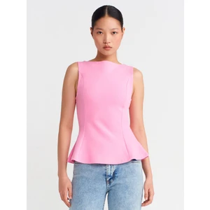 21001 Kayık Yaka Peplum Top-Pembe