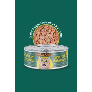 Petzzcats Lezzetli Sos Içinde Taze Fileto Ton Balıklı ve Kalamarlı Konserve Kedi Maması 70 gr