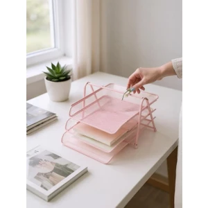 Perfore 3'lü Toz Pembe Evrak Rafı ND-1022