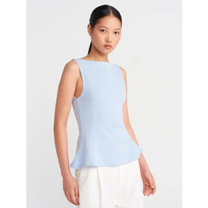 21001 Kayık Yaka Peplum Top-Açık Mavi