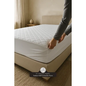 Nart Home Yatak Alezi Pamuklu Kapitone Fitted Full Kenar Yatak Koruyucu Beyaz