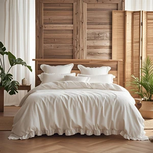 Kesene Göre 4 Parça Lastikli Çarşaflı Fırfırlı Runforce Pamuklu Kumaş Çift Kişilik Nevresim Takımı