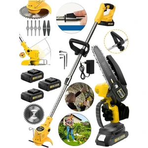 2'li Set 3 Batarya-Şarjlı Ağaç Dal Budama Testere Ot Çim Çayır Kesme Biçme Tırpan-Sarı