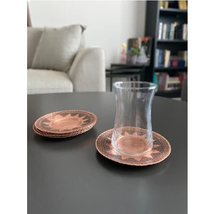 6'lı Geometrik Desenli Bakır Çay Tabağı