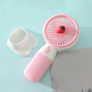 Şarjlı Mini El Fanı ve Masaüstü Fanı, Yüksek Hızlı Vantilatör, Güçlü Pervaneli Fan Renkli Meyve Desenli,
