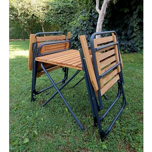 Metal Iskeletli Ahşap Piknik / Bahçe Bistro Set (2 Sandalye + 1 Sehpa)