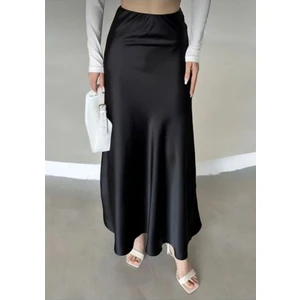 Kadın Siyah Saten Etek