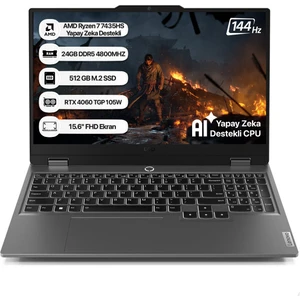 LOQ AMD Ryzen 7 Yapay Zeka Destekli 7435HS 24GB 512GB SSD RTX4060 Freedos 15.6" FHD 83JC00E7TR