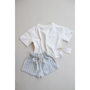 Mavi Kontrast Dikişli Asimetrik Şortlu Takım