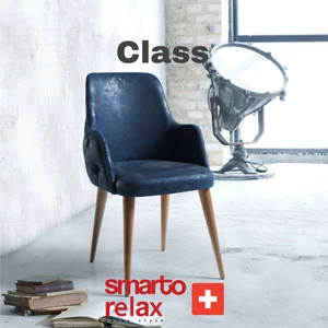 Smarto Relax Class 2’li Sandalye Seti — Ahşap Ayaklı, Mavi Kumaş