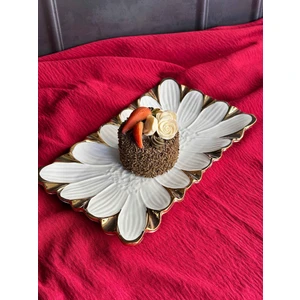 Flora Gold Dikdörtgen Servis Sunum Tabak 27CM