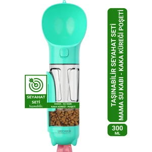 Taşınabilir Seyahat Seti 300 ml | Mama Ve Su Kabı | Kaka Küreği Ve Poşeti | Kedi Köpek