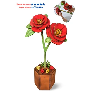 Hediyelik Ahşap Çiçek - Kamelya - 3D Çiçek Puzzle - Dıy