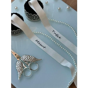 Atatuğ Hediyelik Kişiye Özel Beyaz Grogren Söz Kurdelesi –  İncili & İsim Baskılı Kurdele