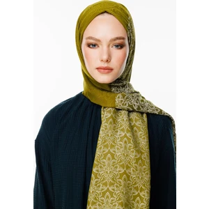 Nora Desen Çift Taraflı Şal Yağ Yeşili-Ekru