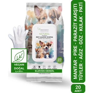 Eldiven Mendil 20 Adet | Yüz Göz Kulak Ağız Pati Arka Bölge Temizliği | Kedi Köpek