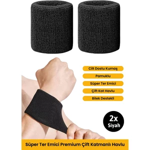 2 Adet Süper Ter Emici Premium Çift Kat Havlu Bileklik Tenis Basketbol Futbol Için Sporcu Bilekliği