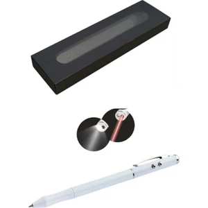 Paras Ticaret Karton Kutulu Kırmızı Lazerli, Beyaz Led Işıklı Pointer İşaretçi Kalemi Metal Tükenmez Kalem