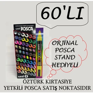 POSCA PC-5M 60’lı Dev Set (49 Renk-Tüm Renkler) Keçe Uçlu Akrilik Marker Kalem (1.8-2.5mm) – Poska PC5M PC 5M – Stand Hediyeli – Sanat, Hobi, Tasarım İçin