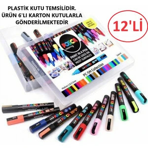Posca 12'li  Pc-5m (1.8-2.5mm) Keçe Uçlu Akrilik Markör Kalem  Poska PC5M Pc - 5m