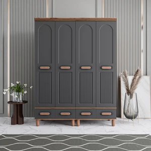 Otto 4 Kapaklı Çekmeceli Gardırop Tamamı Mdf (Antrasit)