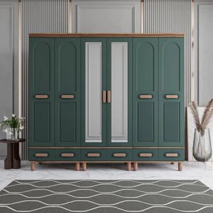 Otto 6 Kapaklı Çekmeceli Gardırop Tamamı Mdf (Yeşil)