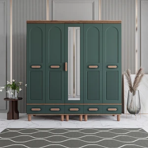 Otto 5 Kapaklı Çekmeceli Gardırop Tamamı Mdf (Yeşil)