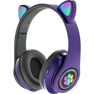 Kedi Kulak Rgb LED Işıklı Kablosuz Bluetooth Kulaklık Mikronlu Hafıza Kartı Girişli Kedi Kulaklık