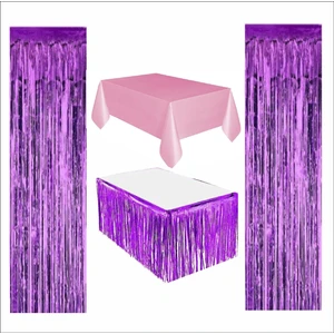 Pembe Masa Örtüsü, Mor Masa Eteği, 2 Adet Mor Arka Fon