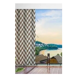 Kahve Krem Zikzak Desenli Su Geçirmez Bağcıklı Balkon Perdesi Branda