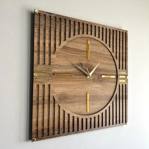 By Isla Jewelry Lüks Ahşap Duvar Saati – 40X40 cm Modern Tasarım, Sessiz Akar Mekanizma