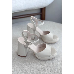 Kadın Andre Platformlu Topuklu Ayakkabı - Ten Deri