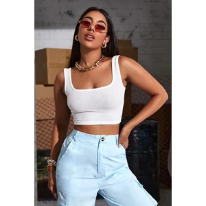 Kadın Beyaz Kalın Askılı Crop Top Büstiyer