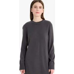 Regular Fit Bisiklet Yaka Yırtmaçlı Basic Düz Triko Kazak Tunik H3431AZ25WN