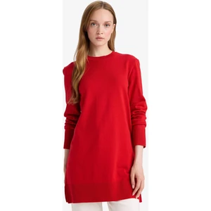 Regular Fit Bisiklet Yaka Yırtmaçlı Basic Düz Triko Kazak Tunik