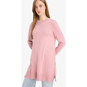Regular Fit Bisiklet Yaka Yırtmaçlı Basic Düz Triko Kazak Tunik H3431AZ25WN