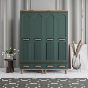 Otto 4 Kapaklı Çekmeceli Gardırop Tamamı Mdf (Yeşil)