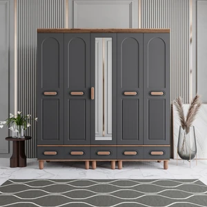 Otto 5 Kapaklı Çekmeceli Gardırop Tamamı Mdf (Antrasit)