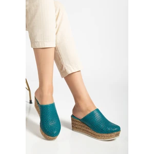 Kadın Hakiki Deri Burnu Kapalı Dolgu Topuk Terlik - Ocean Depths