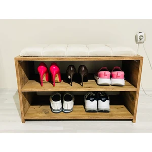 Ahşap Ayakkabılık Iki Raflı Oturma Puf Lu