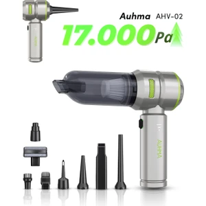 Ahv-02 Kablosuz Araç Içi Süpürge Yeşil | 17000PA Güçlü Vakum | Fırçasız Motor | Üfleme & Vakum Özellikli | 9 Başlık + Type-C Kablo