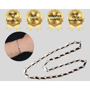 Çelik Papağan Zincir Erkek Kolye ve Bileklik Set Kararmaz Çelik Kolye Çelik Zincir Kolye