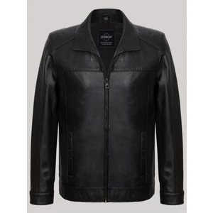 Hakiki Deri Siyah Erkek Deri Mont Düz Yandan Cepli Deri Ceket