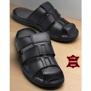 089 Puff Ortopedik Taban Günlük Hakiki Deri Erkek Terlik Erkek Kapalı Terlik