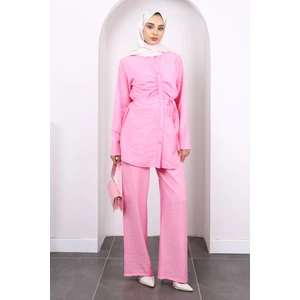 Pembe Ön Drapeli Tunik Pantolonlu Takım